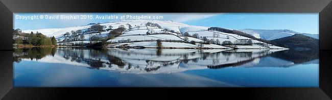 Ladybower Reservoir winter snow panorama Framed Print by David Birchall