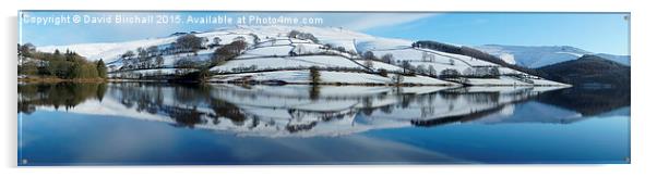 Ladybower Reservoir winter snow panorama Acrylic by David Birchall