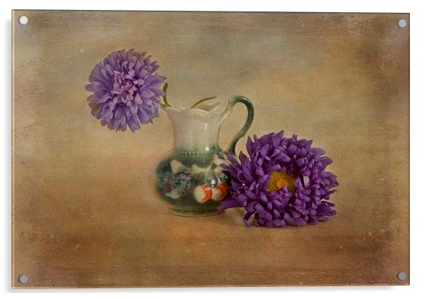 Purple asters with textured finish  Acrylic by Eddie John