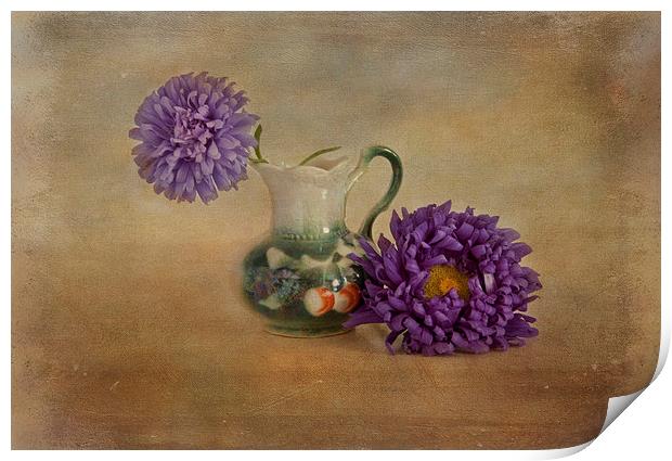 Purple asters with textured finish  Print by Eddie John