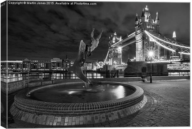 The Girl and the Dolphin at Tower Bridge Canvas Print by K7 Photography