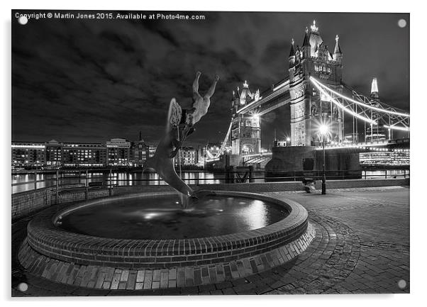 The Girl and the Dolphin at Tower Bridge Acrylic by K7 Photography