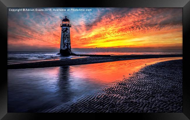 Sunset At Talacre Lighthouse Framed Print by Adrian Evans