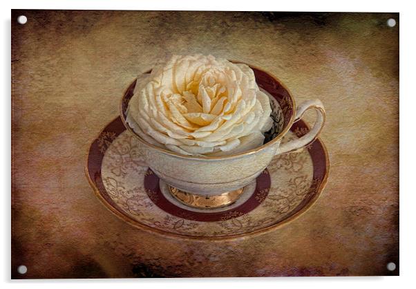  Pretty rose in tea cup Acrylic by Eddie John