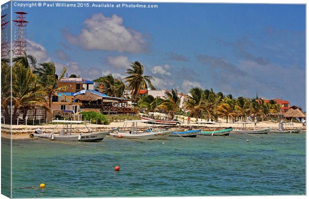 Puerto Morelos Beach with Boats Canvas Print by Paul Williams