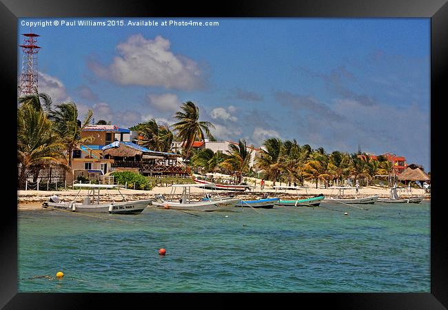 Puerto Morelos Beach with Boats Framed Print by Paul Williams