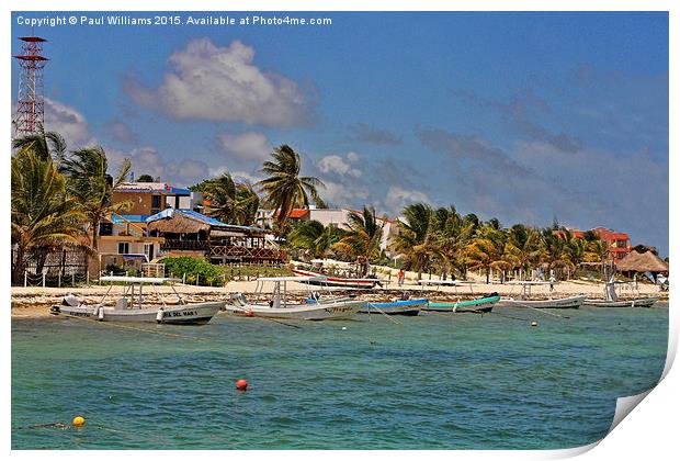 Puerto Morelos Beach with Boats Print by Paul Williams