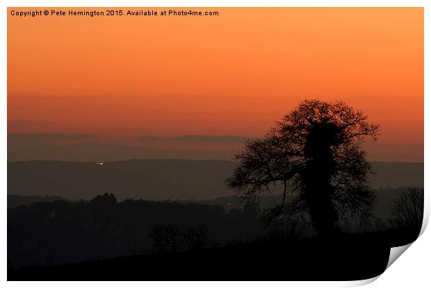  Lone tree and Mid Devon sunset Print by Pete Hemington