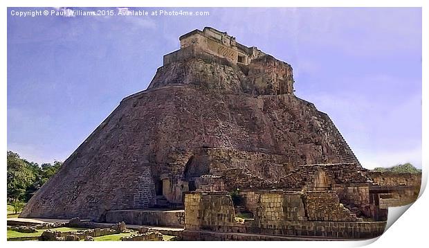  The Pyramid of the Magician at Uxmal Print by Paul Williams