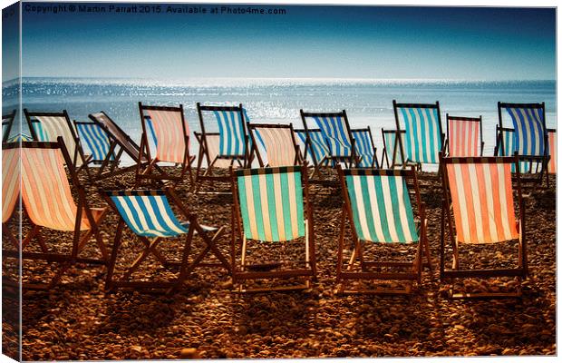 Deck Chairs at Beer Canvas Print by Martin Parratt
