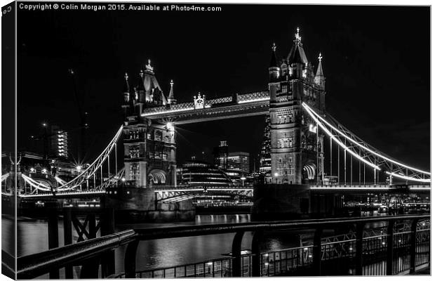  Tower Bridge London Night Mono Canvas Print by Colin Morgan