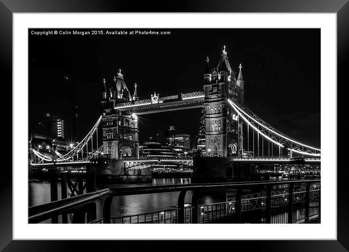  Tower Bridge London Night Mono Framed Mounted Print by Colin Morgan