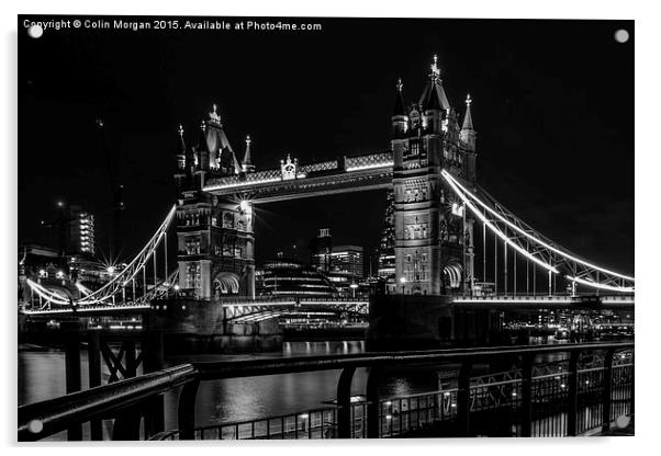  Tower Bridge London Night Mono Acrylic by Colin Morgan