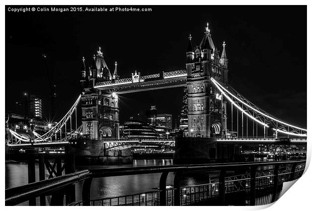  Tower Bridge London Night Mono Print by Colin Morgan