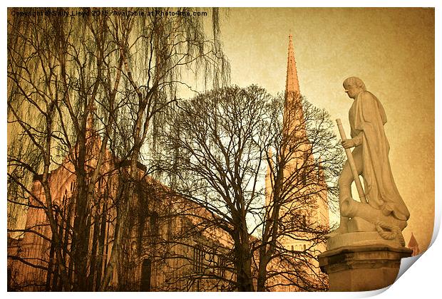  Nelson statue and Norwich Cathedral Print by Sally Lloyd