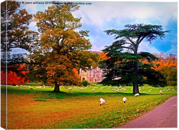 Autumnal View of Dumbleton Hall  Canvas Print by Jason Williams