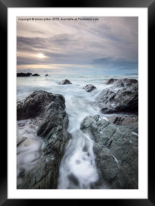 Snow clouds over Whitsand bay Framed Mounted Print by simon pither