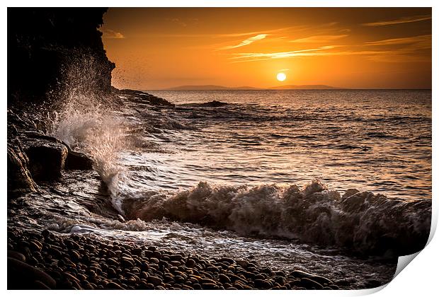  Amroth beach sunrise by cliff Print by Simon West