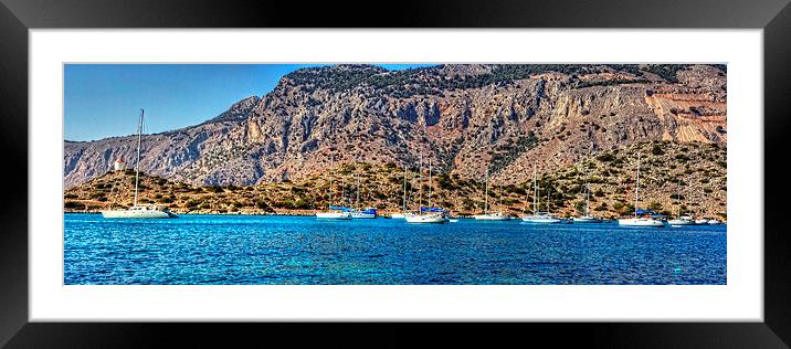 Yachts at Panormitis Framed Mounted Print by Tom Gomez