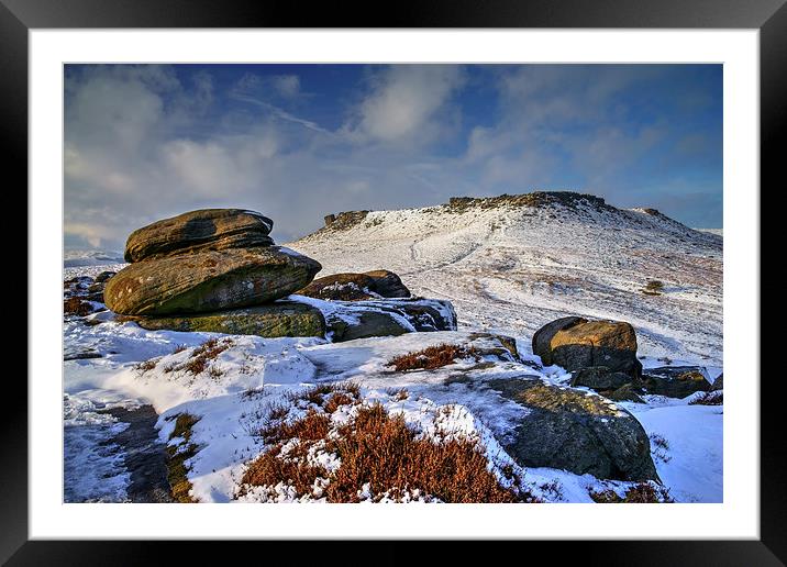Carl Wark and Higger Tor After Snowfall   Framed Mounted Print by Darren Galpin