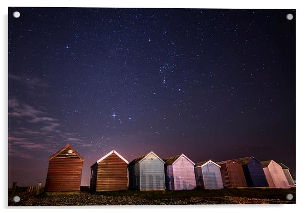 Orion over beach huts Acrylic by Chris Nesbit