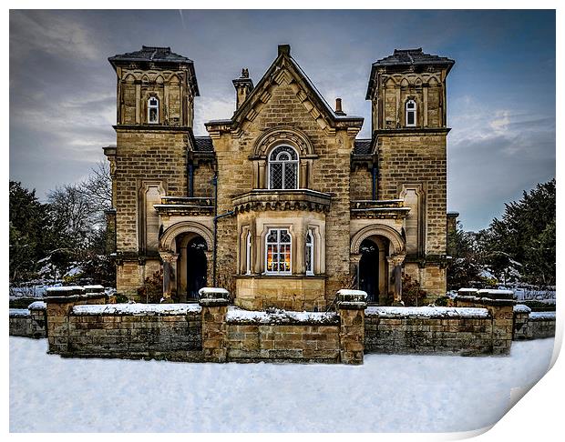  Country house in the Peak District snowy Christma Print by Robin East