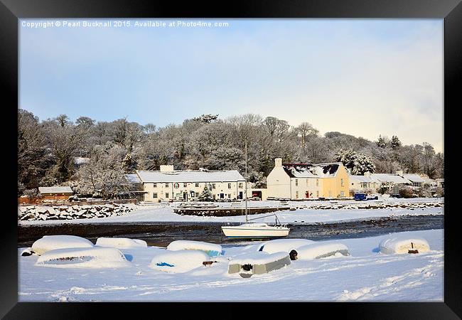 Snow in Red Wharf Bay Anglesey Framed Print by Pearl Bucknall