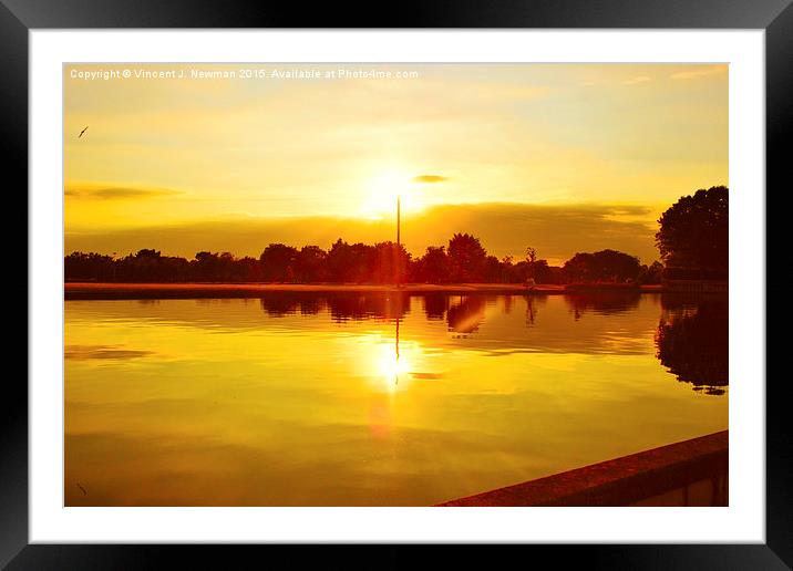  Sun Going Down Over Eaton Park Lake Framed Mounted Print by Vincent J. Newman