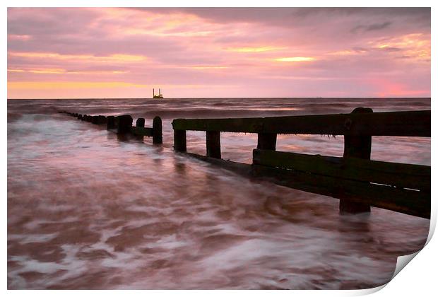Sunset Waves Cleveleys Print by Gary Kenyon