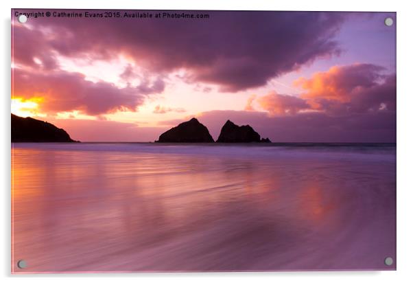  Holywell Bay Sunset Acrylic by Catherine Fowler