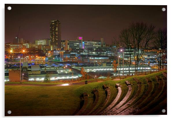 Sheffield City Centre at Night  Acrylic by Darren Galpin