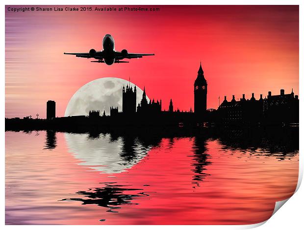  Night flight over London Print by Sharon Lisa Clarke