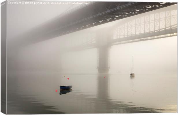  Tamar Bridge in the Fog. Canvas Print by simon pither