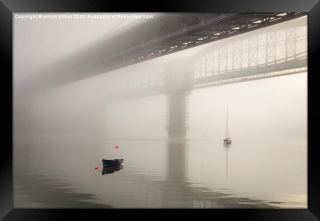  Tamar Bridge in the Fog. Framed Print by simon pither