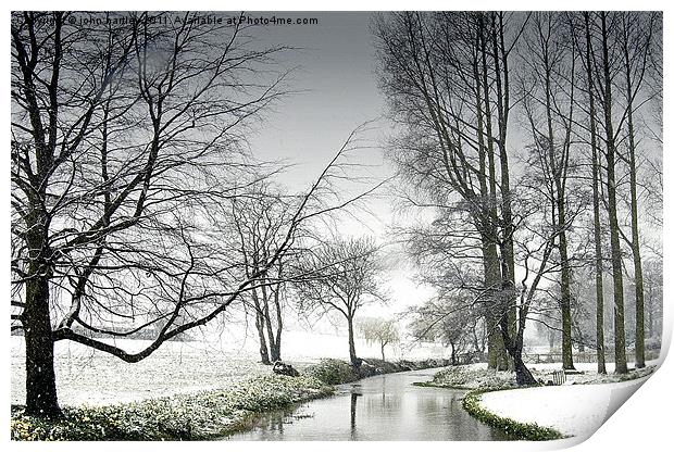 Snowfall at the River Wensum Bintree Norfolk Print by john hartley