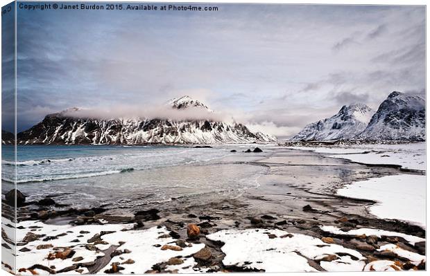 Flakstad Bay, Lofoten Islands Canvas Print by Janet Burdon