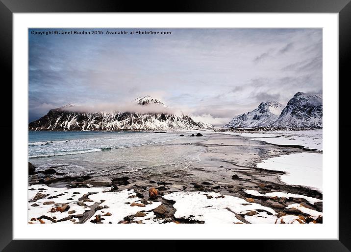 Flakstad Bay, Lofoten Islands Framed Mounted Print by Janet Burdon