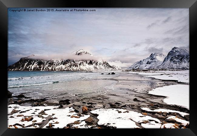 Flakstad Bay, Lofoten Islands Framed Print by Janet Burdon