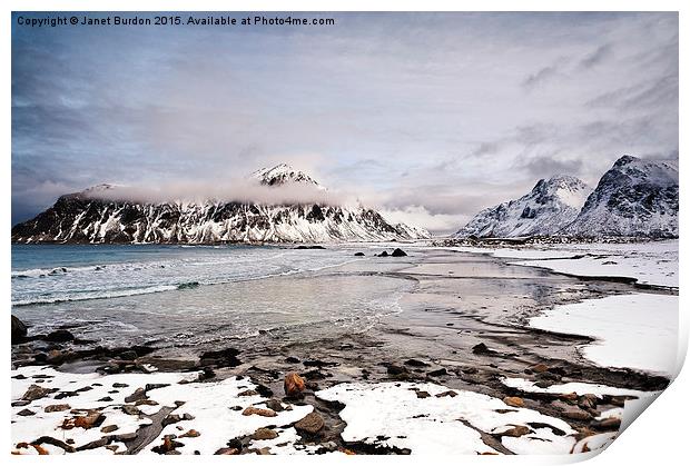 Flakstad Bay, Lofoten Islands Print by Janet Burdon