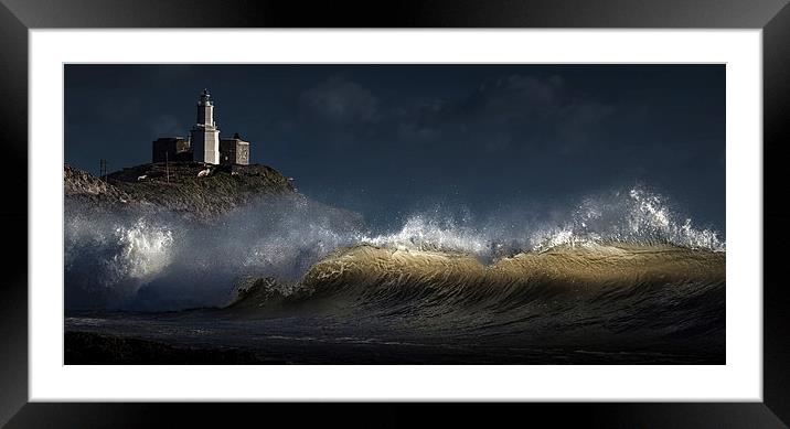  Light on a wave at Bracelet Bay Framed Mounted Print by Leighton Collins