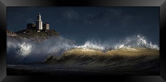  Light on a wave at Bracelet Bay Framed Print by Leighton Collins