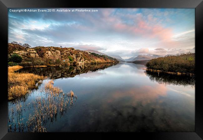 Padarn lake Llanberis Sunset Framed Print by Adrian Evans