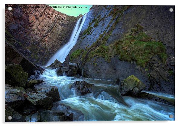  Speke's Mill Mouth waterfall. Acrylic by Steve Walsh