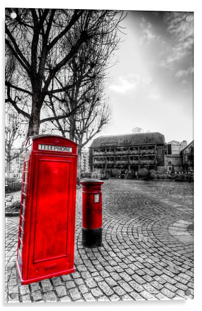  Red Post Box Phone box London Acrylic by David Pyatt