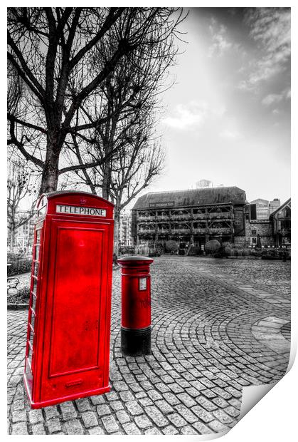  Red Post Box Phone box London Print by David Pyatt