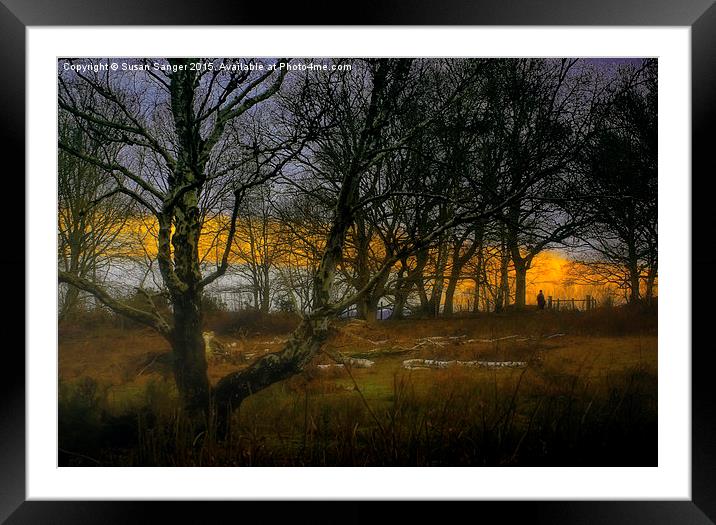  Lonely Walker at sunset Framed Mounted Print by Susan Sanger