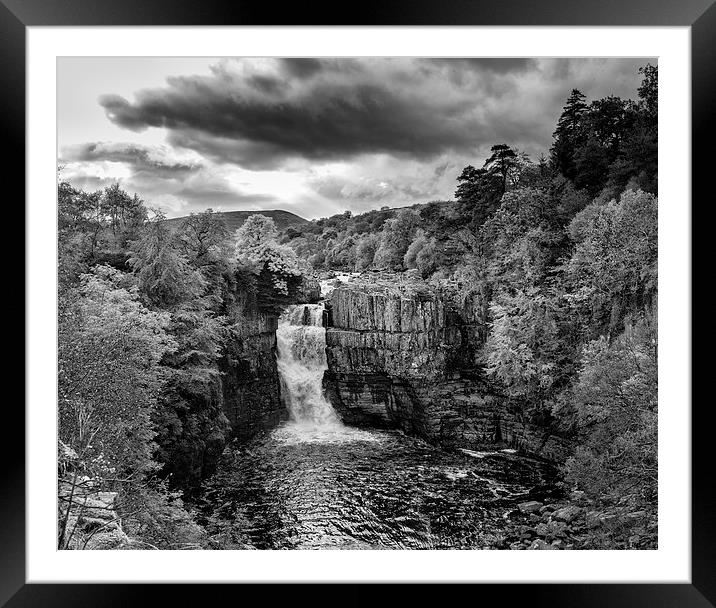  High Force waterfall monotone Framed Mounted Print by Greg Marshall