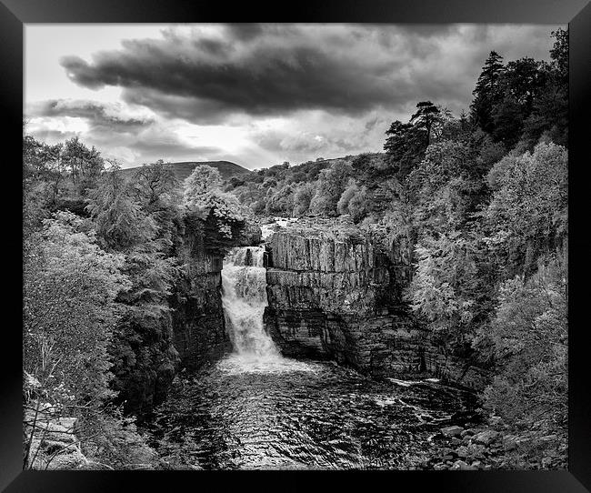  High Force waterfall monotone Framed Print by Greg Marshall