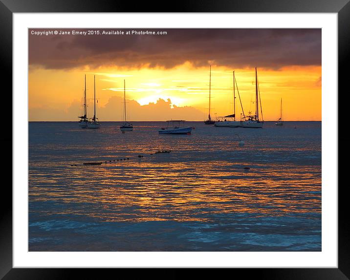  Sunset Over Carlisle Bay Framed Mounted Print by Jane Emery