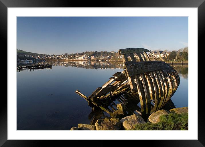 Boat wreck, Hooe Lake, Plymouth Framed Mounted Print by Simon Armstrong